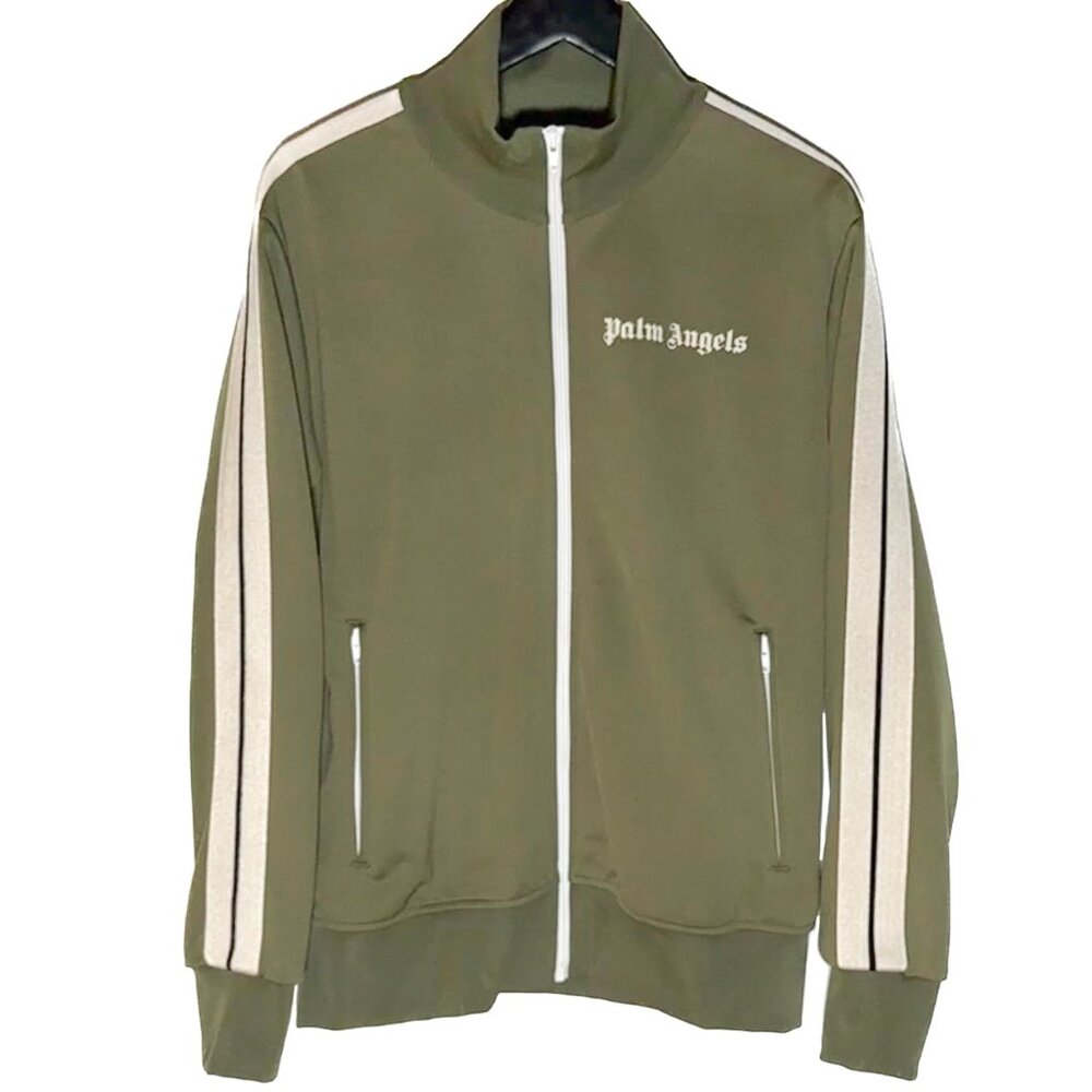 Palm Angels Khaki Green Logo Track Sweater